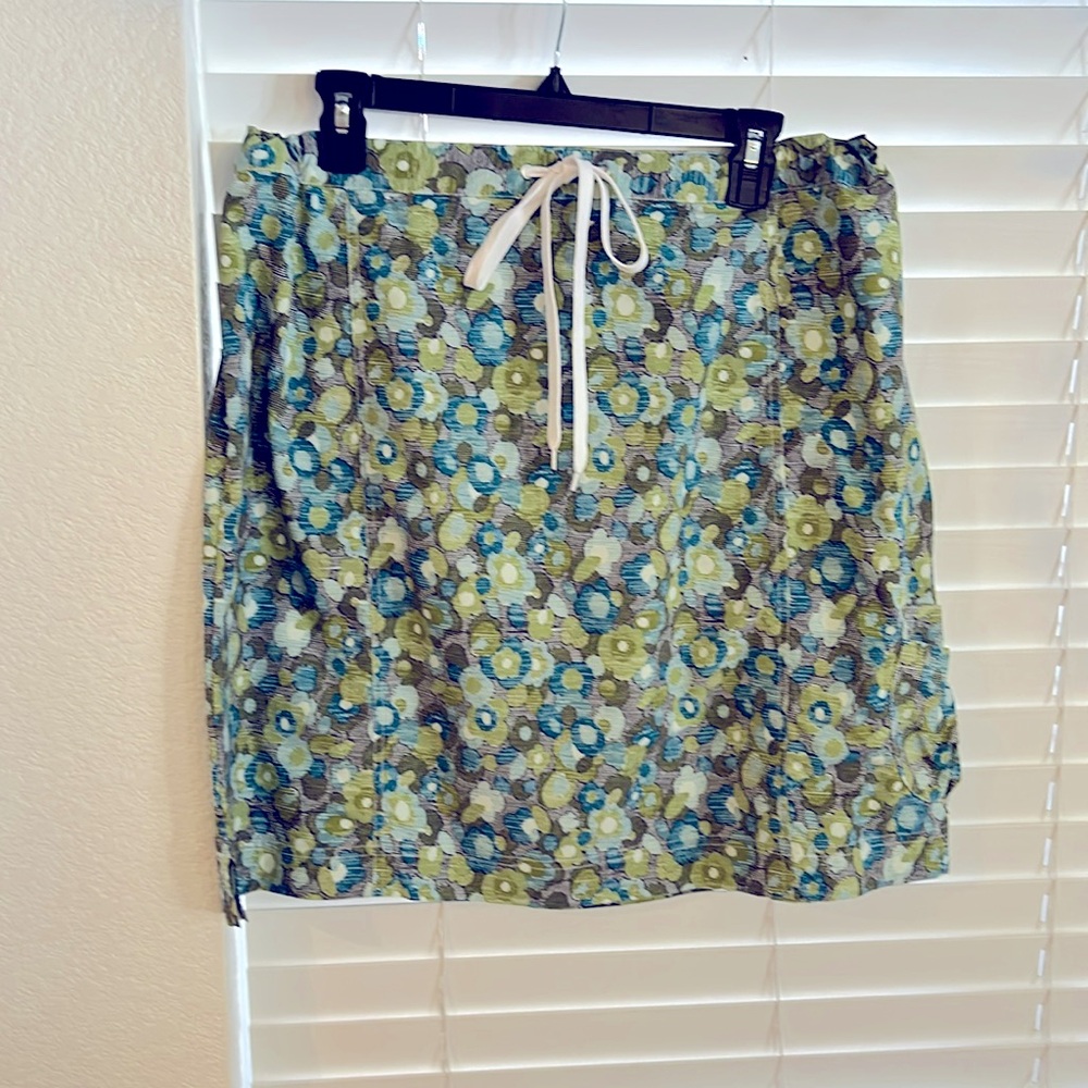 Sahalie Sz XL Skirt A Line  Tie Waistband Blue Green White Floral Womens